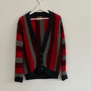 Vintage 60's Jantzen Striped Cardigan Red Metal Buttons USA 36 Indie Sleaze
